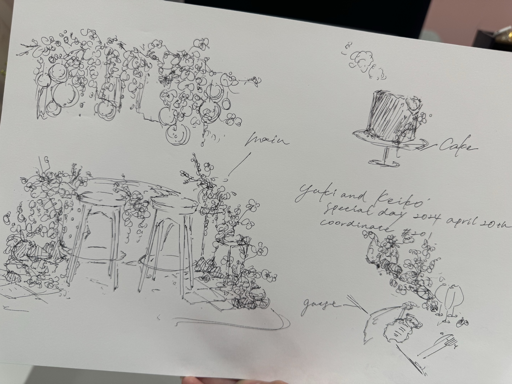 手描きのイラストでデザインを提案する様子